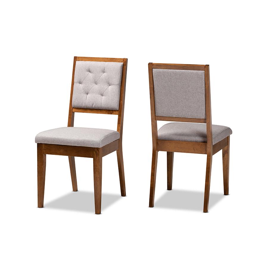 Baxton Studio Gideon Modern and Contemporary Grey Fabric Upholstered and Walnut Brown Finished Wood 2-Piece Dining Chair Set. Picture 2