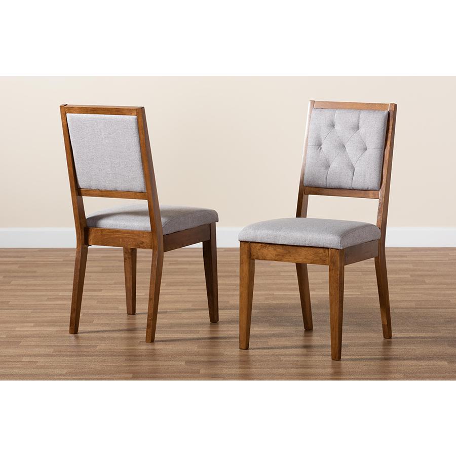 Baxton Studio Gideon Modern and Contemporary Grey Fabric Upholstered and Walnut Brown Finished Wood 2-Piece Dining Chair Set. Picture 9