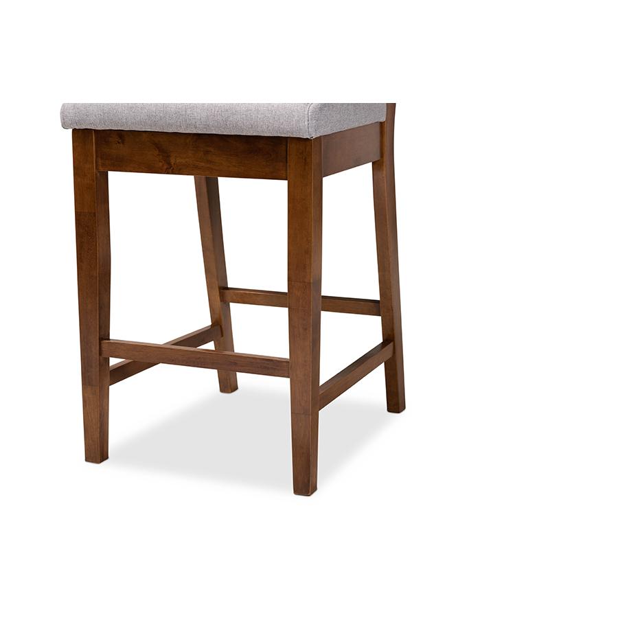 Grey Fabric Upholstered and Walnut Brown Finished Wood 2-Piece Counter Stool Set. Picture 5