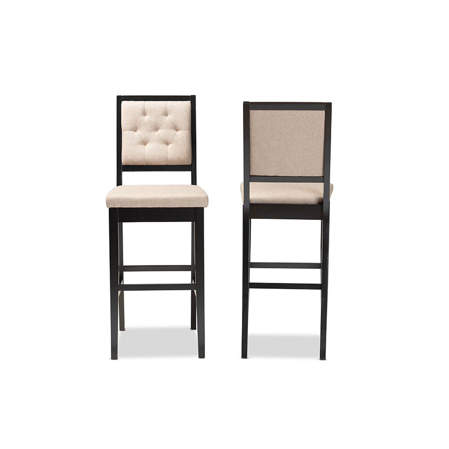 Baxton Studio Gideon Modern and Contemporary Sand Fabric Upholstered and Dark Brown Finished Wood 2-Piece Bar Stool Set. Picture 3