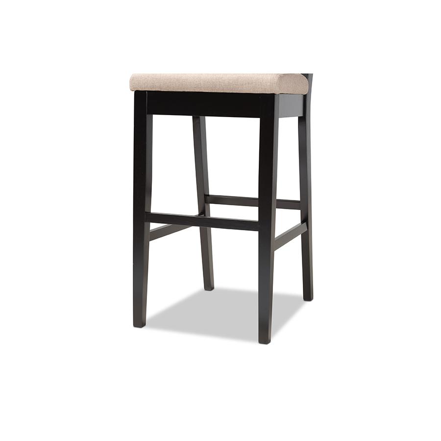 Baxton Studio Gideon Modern and Contemporary Sand Fabric Upholstered and Dark Brown Finished Wood 2-Piece Bar Stool Set. Picture 6