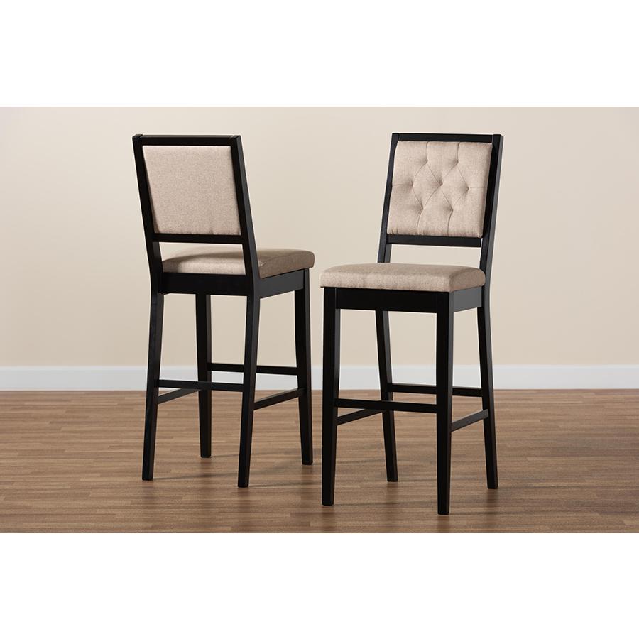 Baxton Studio Gideon Modern and Contemporary Sand Fabric Upholstered and Dark Brown Finished Wood 2-Piece Bar Stool Set. Picture 9