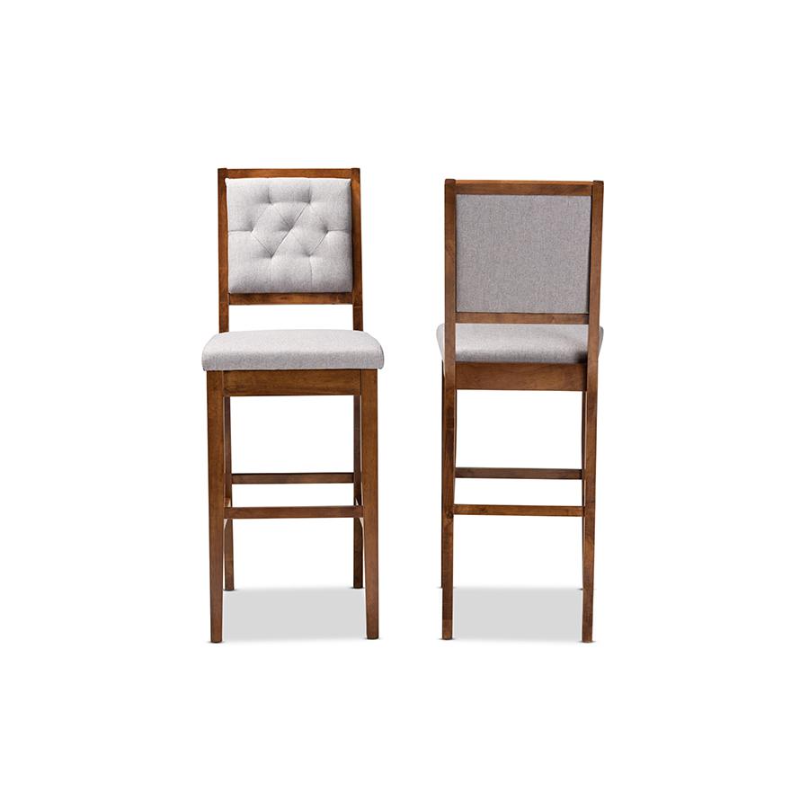 Baxton Studio Gideon Modern and Contemporary Grey Fabric Upholstered and Walnut Brown Finished Wood 2-Piece Bar Stool Set. Picture 3