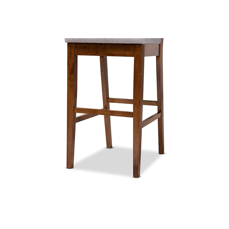 Baxton Studio Gideon Modern and Contemporary Grey Fabric Upholstered and Walnut Brown Finished Wood 2-Piece Bar Stool Set. Picture 6