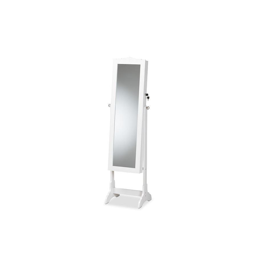Madigan Modern and Contemporary White Finished Wood Jewelry Armoire with Mirror. Picture 1