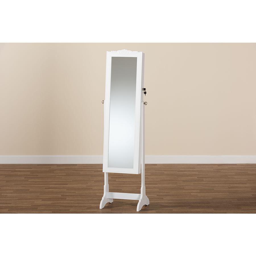 Madigan Modern and Contemporary White Finished Wood Jewelry Armoire with Mirror. Picture 11