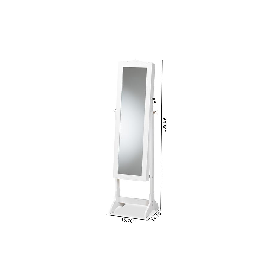 Madigan Modern and Contemporary White Finished Wood Jewelry Armoire with Mirror. Picture 12