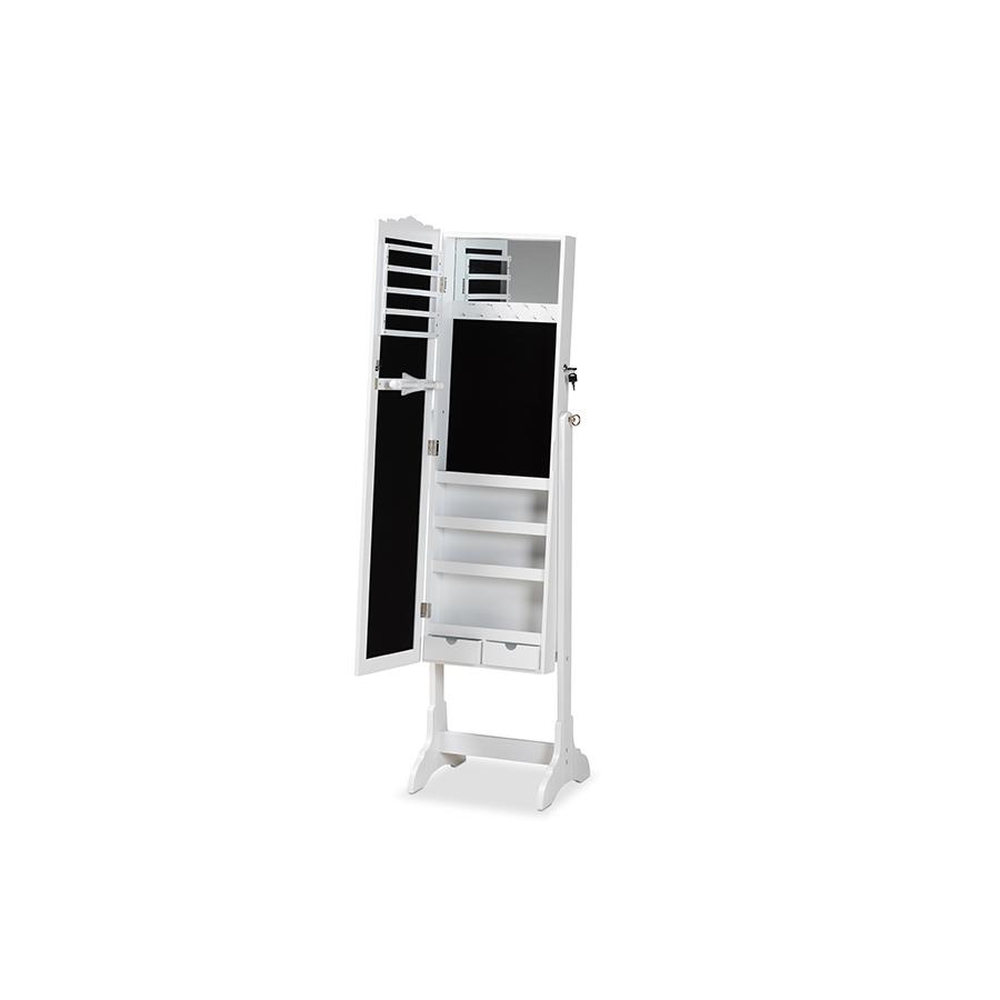 Madigan Modern and Contemporary White Finished Wood Jewelry Armoire with Mirror. Picture 2