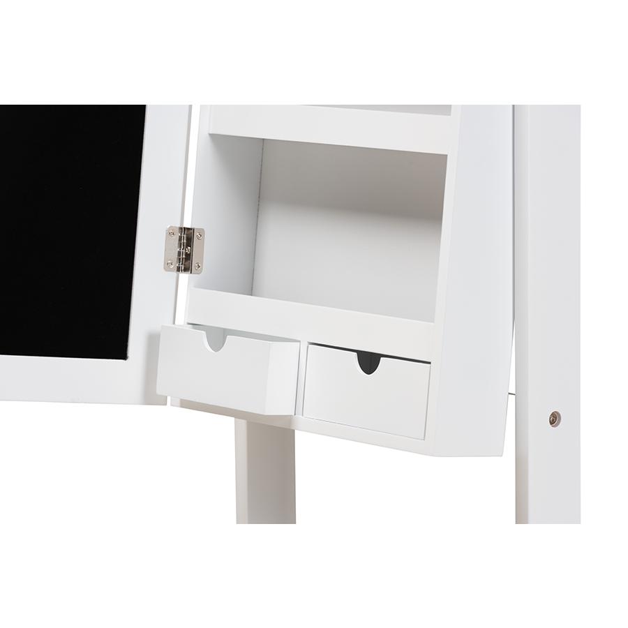 Madigan Modern and Contemporary White Finished Wood Jewelry Armoire with Mirror. Picture 6