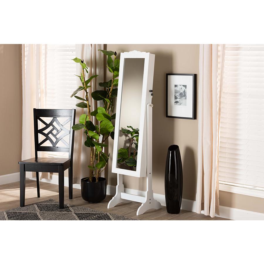 Madigan Modern and Contemporary White Finished Wood Jewelry Armoire with Mirror. Picture 9