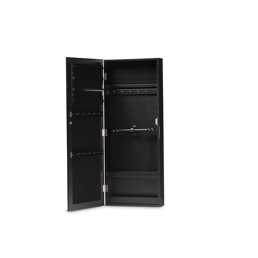 Black Finished Wood Wall-Mountable Jewelry Armoire with Mirror. Picture 2