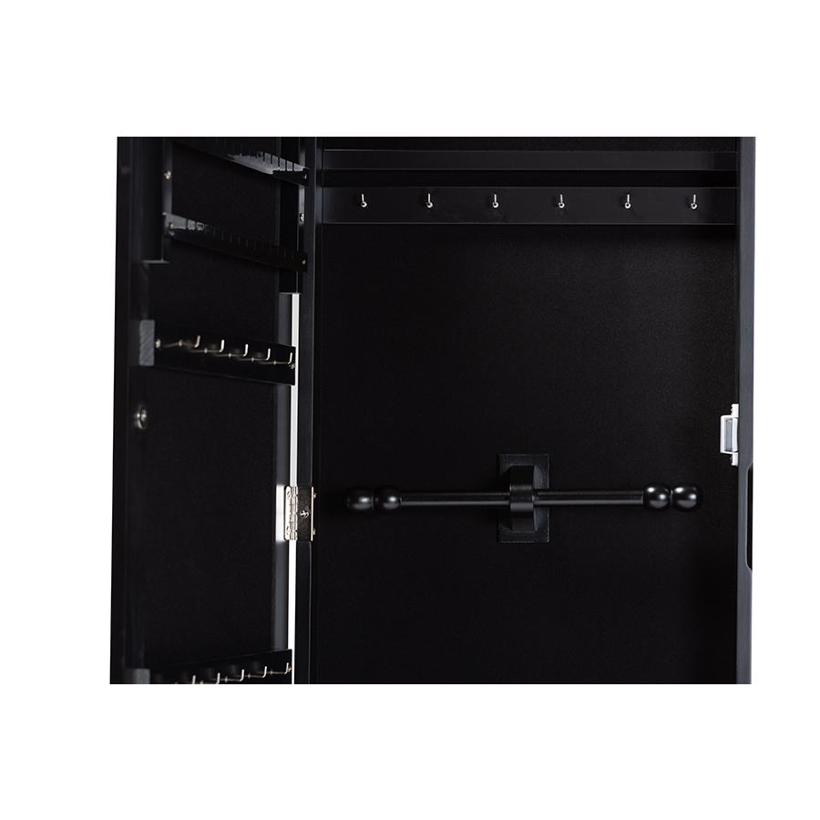Black Finished Wood Wall-Mountable Jewelry Armoire with Mirror. Picture 5