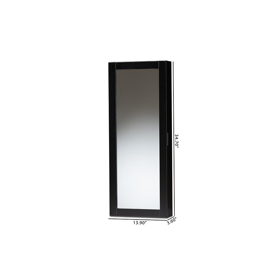 Black Finished Wood Wall-Mountable Jewelry Armoire with Mirror. Picture 9