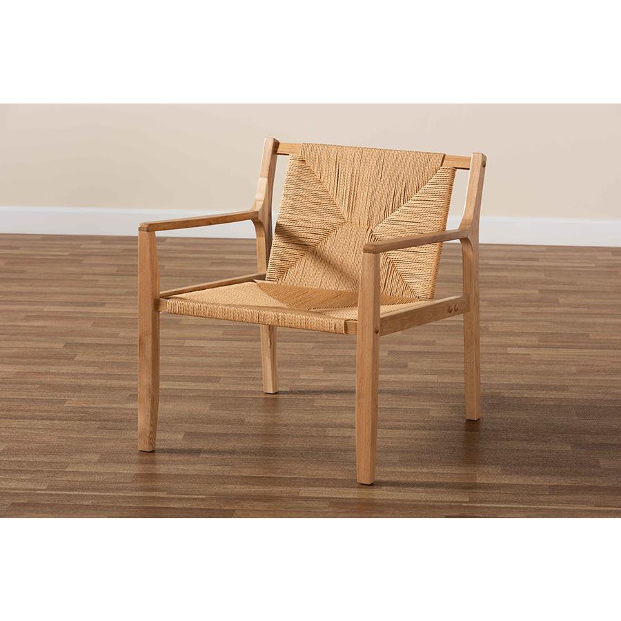 Delaney Mid-Century Modern Oak Brown Finished Wood and Hemp Accent Chair. Picture 10