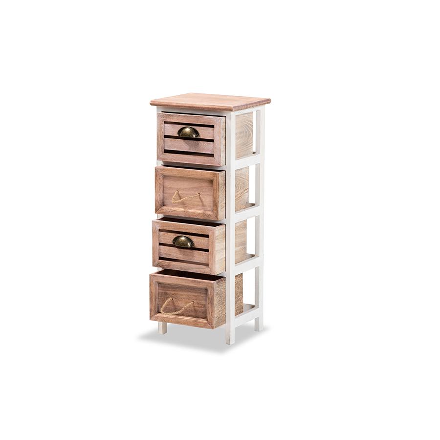 Two-Tone White and Oak Brown Finished Wood 4-Drawer Storage Unit. Picture 2
