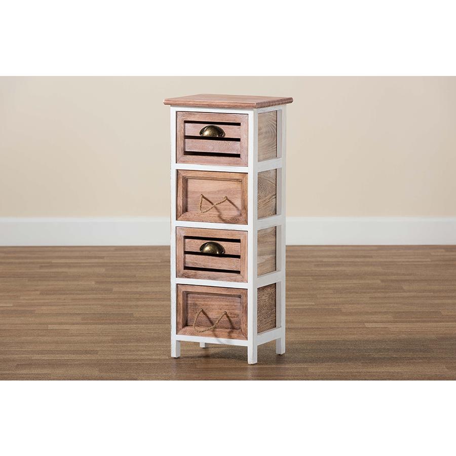 Two-Tone White and Oak Brown Finished Wood 4-Drawer Storage Unit. Picture 9