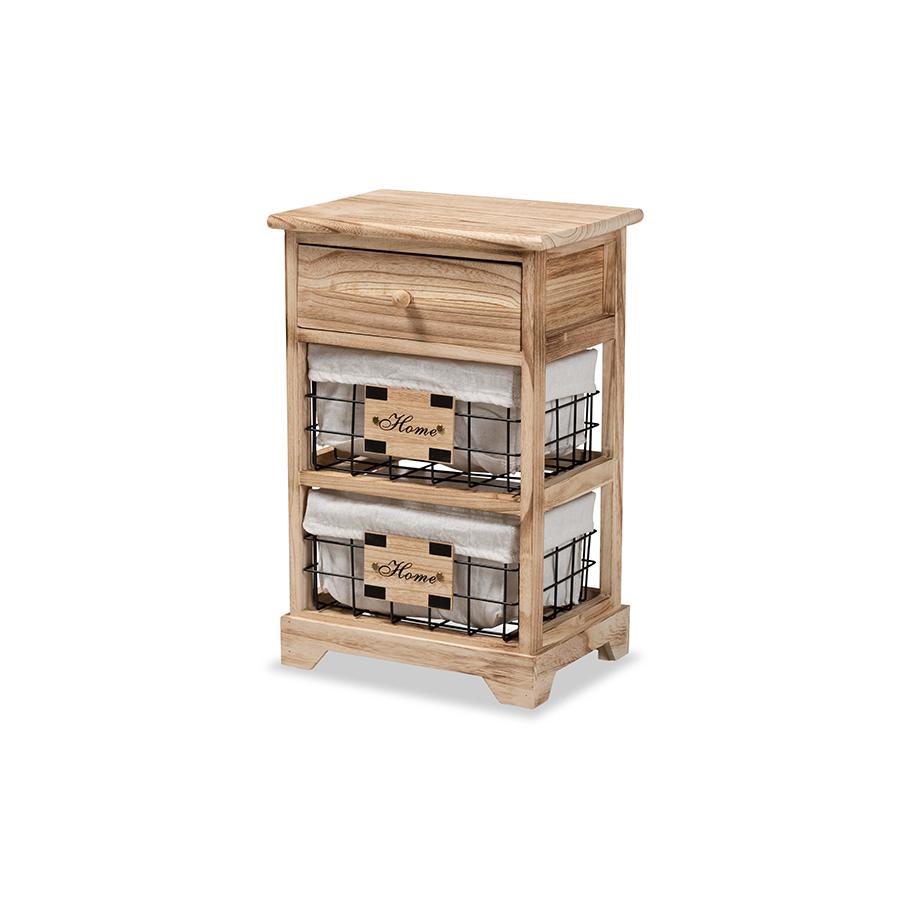 Baxton Studio Madra Modern and Contemporary Oak Brown Finished Wood and 1-Drawer Nightstand With Baskets. Picture 3