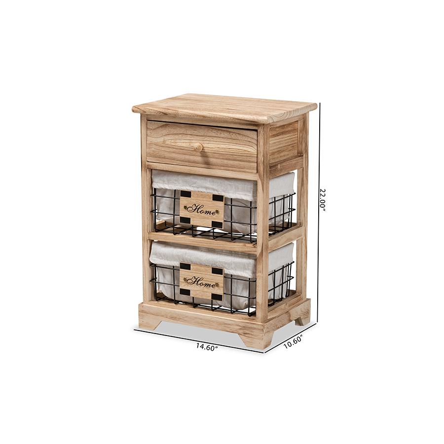 Baxton Studio Madra Modern and Contemporary Oak Brown Finished Wood and 1-Drawer Nightstand With Baskets. Picture 12