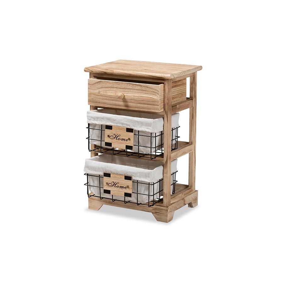 Baxton Studio Madra Modern and Contemporary Oak Brown Finished Wood and 1-Drawer Nightstand With Baskets. Picture 4