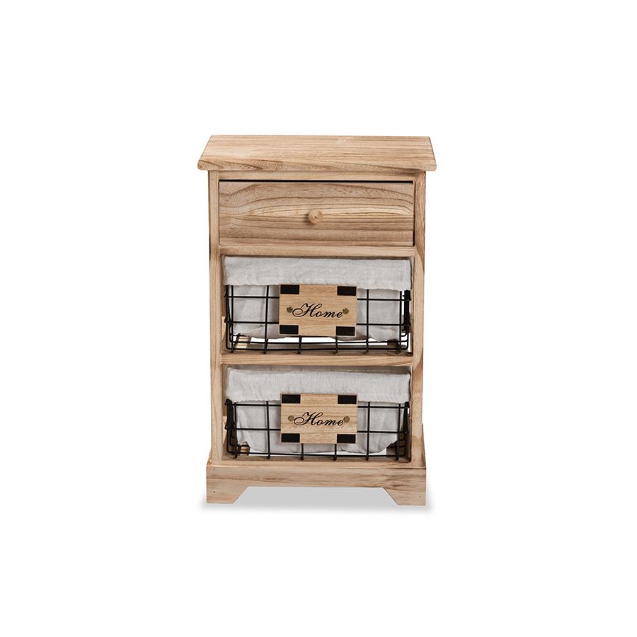 Baxton Studio Madra Modern and Contemporary Oak Brown Finished Wood and 1-Drawer Nightstand With Baskets. Picture 5