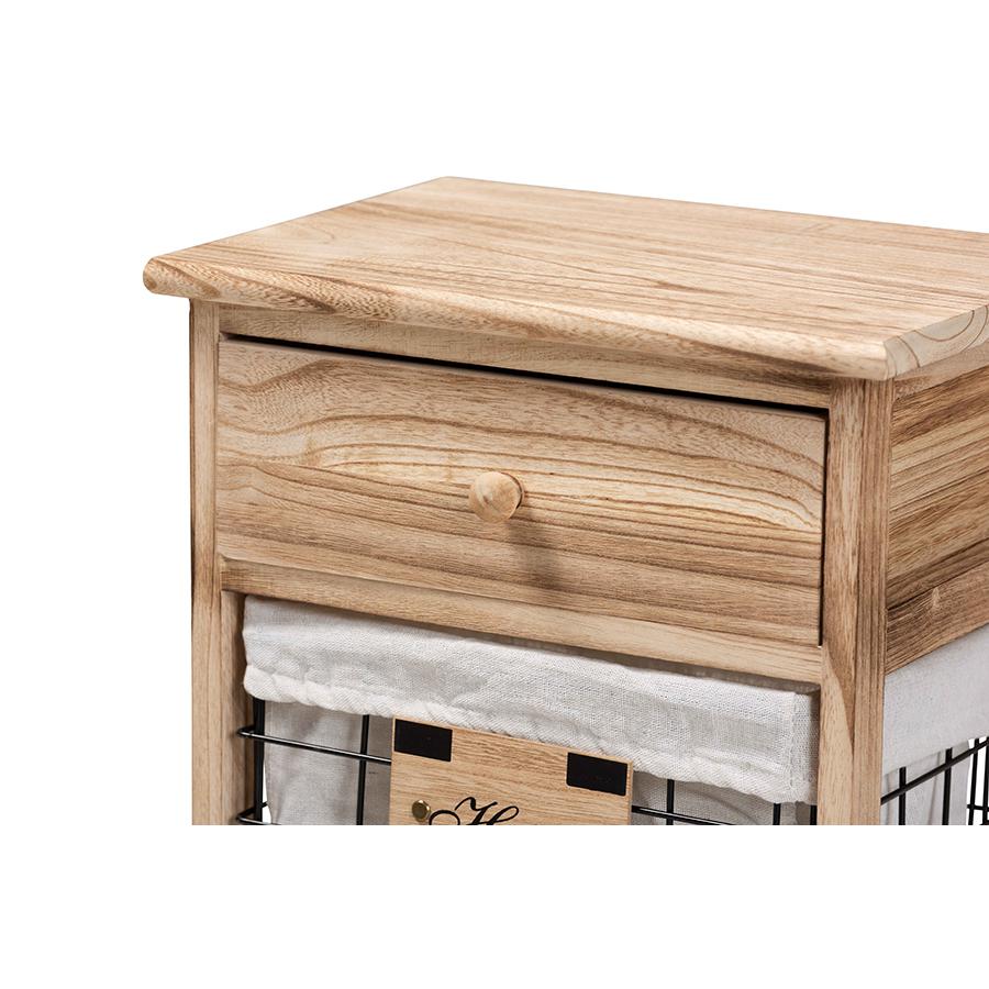 Baxton Studio Madra Modern and Contemporary Oak Brown Finished Wood and 1-Drawer Nightstand With Baskets. Picture 7