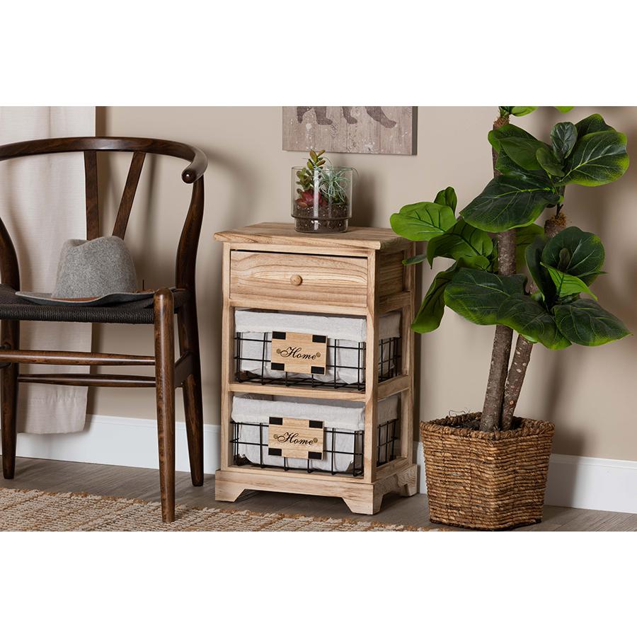 Baxton Studio Madra Modern and Contemporary Oak Brown Finished Wood and 1-Drawer Nightstand With Baskets. Picture 2