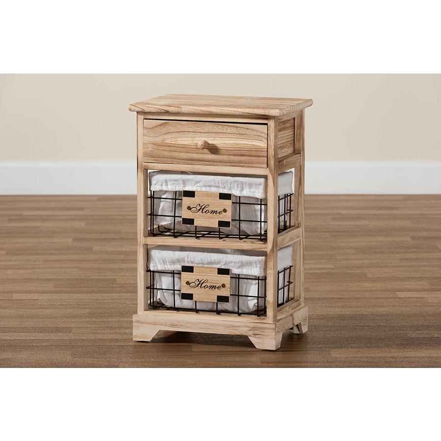 Baxton Studio Madra Modern and Contemporary Oak Brown Finished Wood and 1-Drawer Nightstand With Baskets. Picture 11