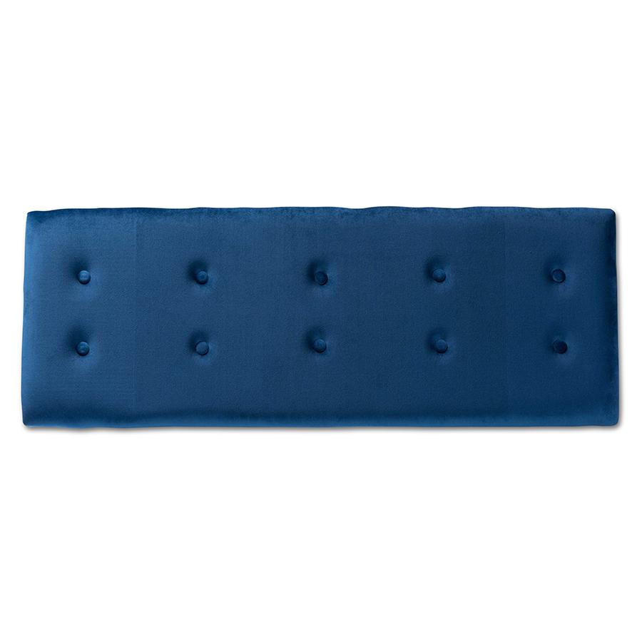 Navy Blue Velvet Fabric Upholstered and Dark Brown Finished Wood Storage Bench. Picture 7