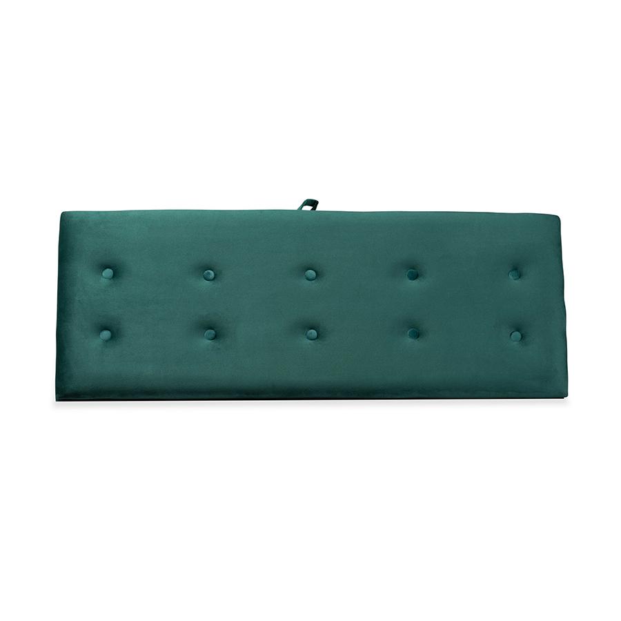 Green Velvet Fabric Upholstered and Dark Brown Finished Wood Storage Bench. Picture 7