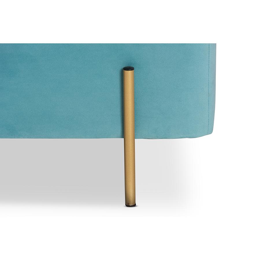 Baxton Studio Rockwell Contemporary Glam and Luxe Sky Blue Velvet Fabric Upholstered and Gold Finished Metal Storage Bench. Picture 6