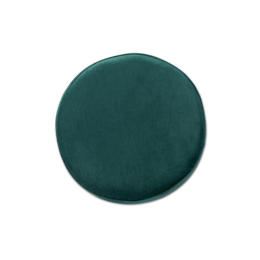 Glam and Luxe Green Velvet Fabric Upholstered and Gold Finished Metal Ottoman. Picture 4
