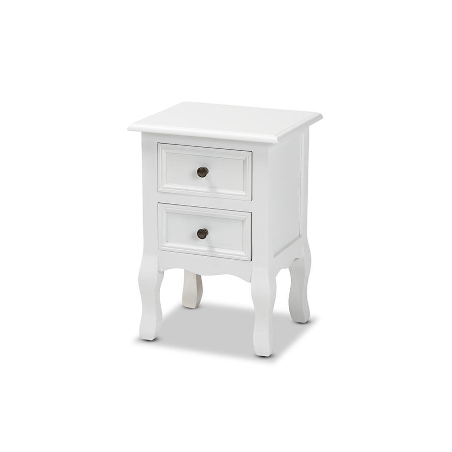 Baxton Studio Caelan Classic and Traditional White Finished Wood 2-Drawer Nightstand. Picture 1