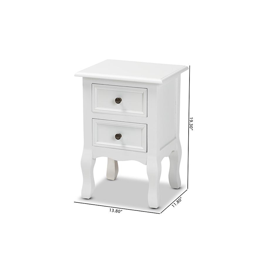 Baxton Studio Caelan Classic and Traditional White Finished Wood 2-Drawer Nightstand. Picture 10