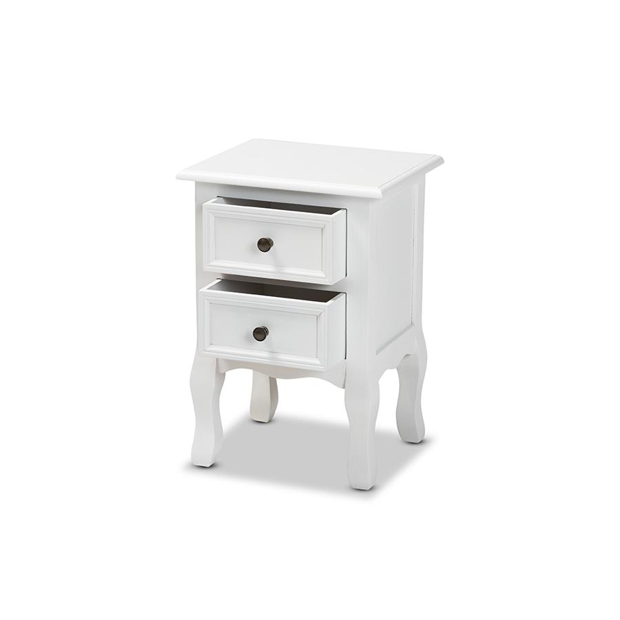 Baxton Studio Caelan Classic and Traditional White Finished Wood 2-Drawer Nightstand. Picture 2