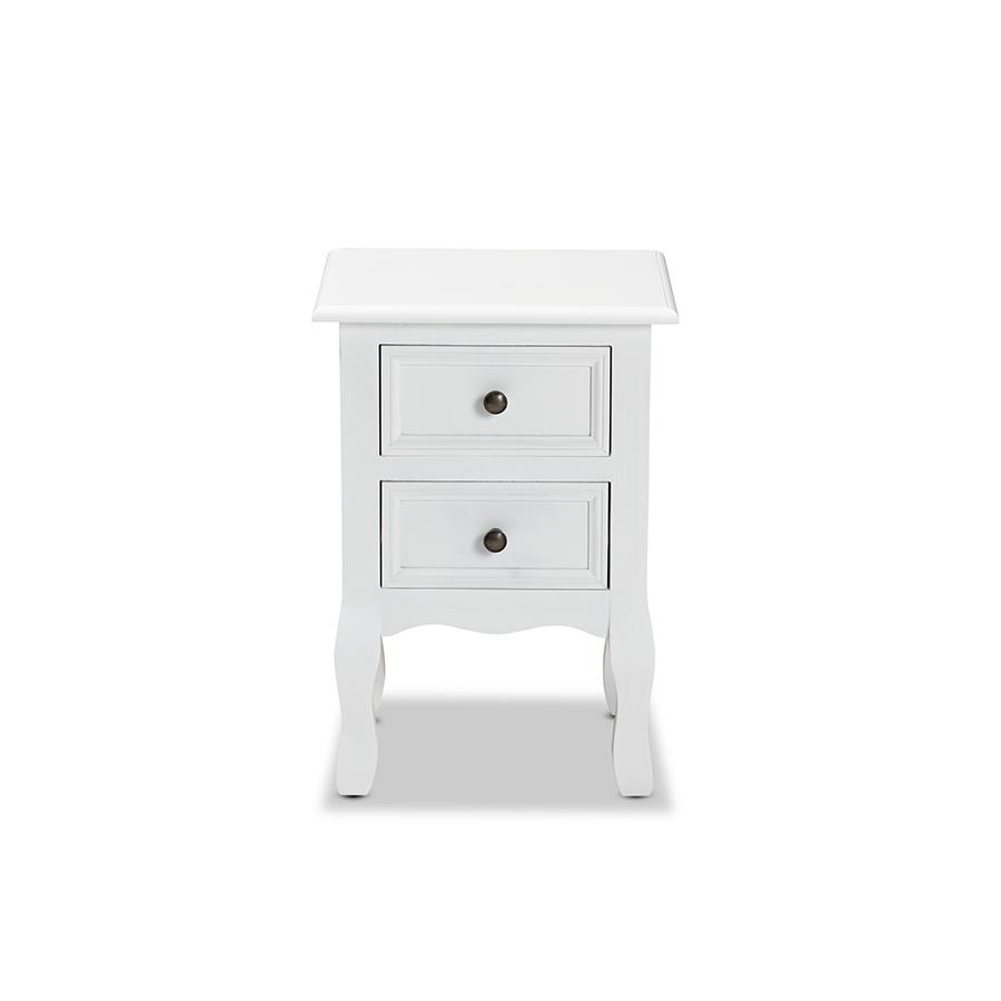 Baxton Studio Caelan Classic and Traditional White Finished Wood 2-Drawer Nightstand. Picture 3