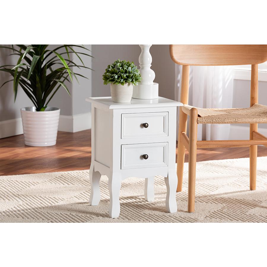 Baxton Studio Caelan Classic and Traditional White Finished Wood 2-Drawer Nightstand. Picture 8