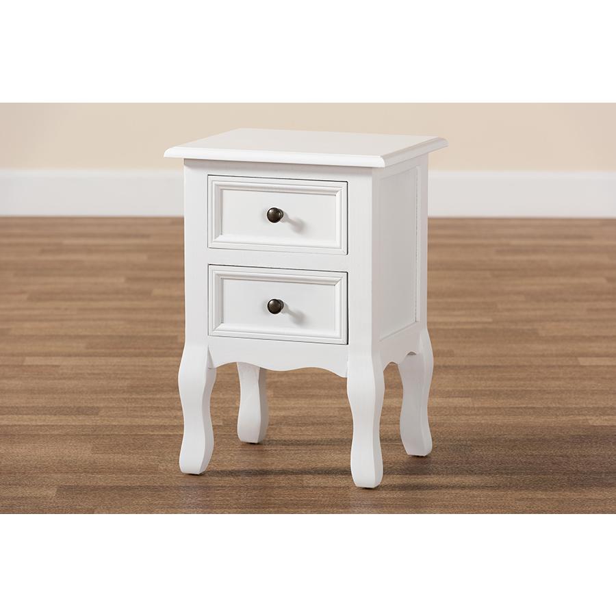 Baxton Studio Caelan Classic and Traditional White Finished Wood 2-Drawer Nightstand. Picture 9
