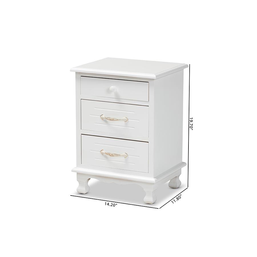 Baxton Studio Layton Classic and Traditional White Finished Wood 3-Drawer Nightstand. Picture 10