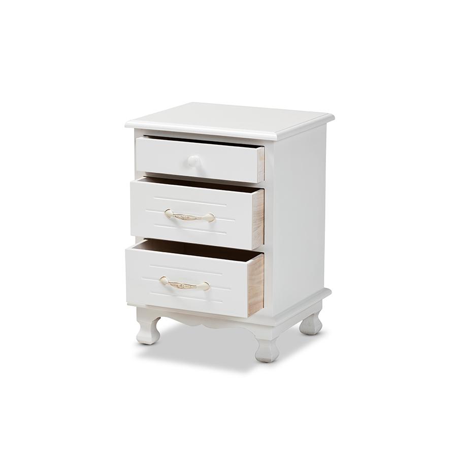 Baxton Studio Layton Classic and Traditional White Finished Wood 3-Drawer Nightstand. Picture 2