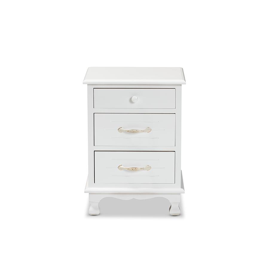 Baxton Studio Layton Classic and Traditional White Finished Wood 3-Drawer Nightstand. Picture 3