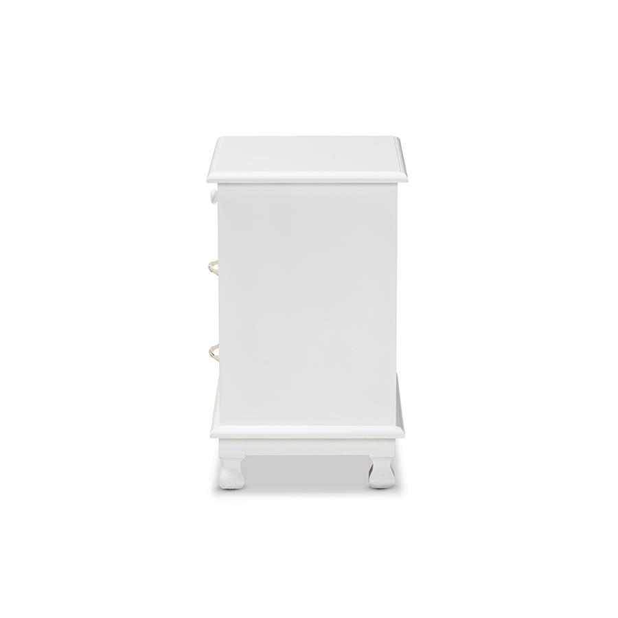 Baxton Studio Layton Classic and Traditional White Finished Wood 3-Drawer Nightstand. Picture 4