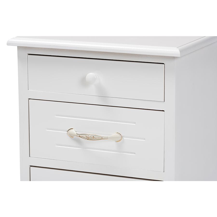 Baxton Studio Layton Classic and Traditional White Finished Wood 3-Drawer Nightstand. Picture 5