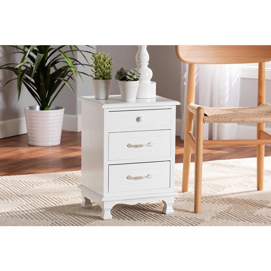 Baxton Studio Layton Classic and Traditional White Finished Wood 3-Drawer Nightstand. Picture 8