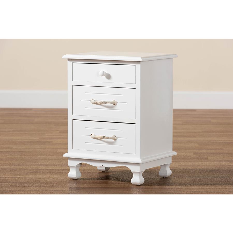 Baxton Studio Layton Classic and Traditional White Finished Wood 3-Drawer Nightstand. Picture 9