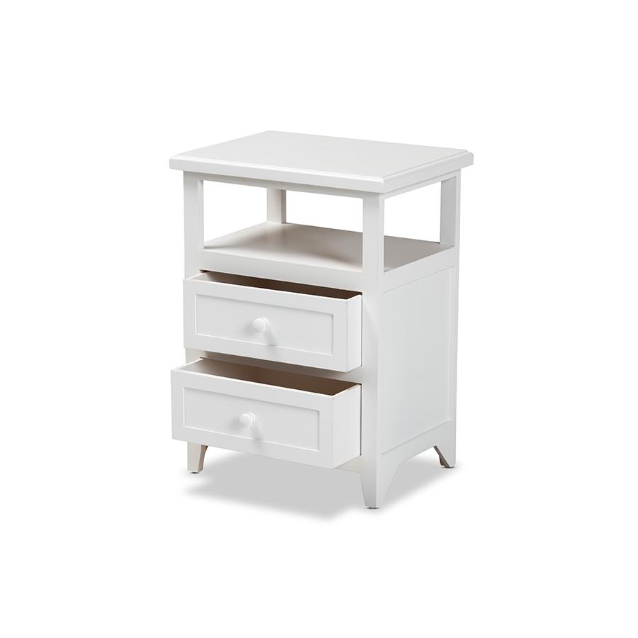 Baxton Studio Karsen Modern and Contemporary White Finished Wood 2-Drawer Nightstand. Picture 2
