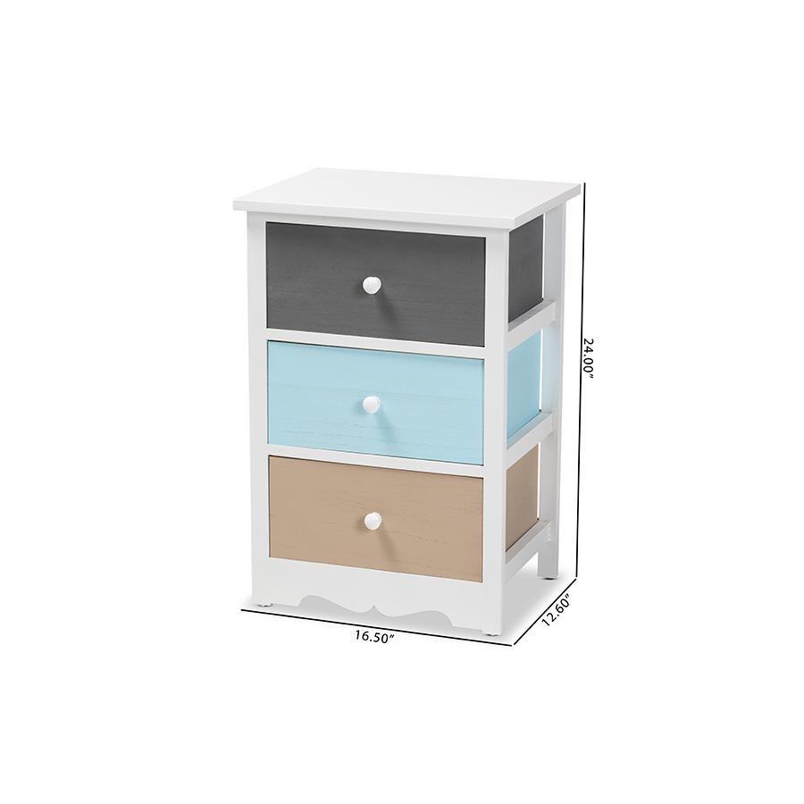 Baxton Studio Kalila Modern and Contemporary White and Multi-Colored Finished Wood 3-Drawer Nightstand. Picture 10
