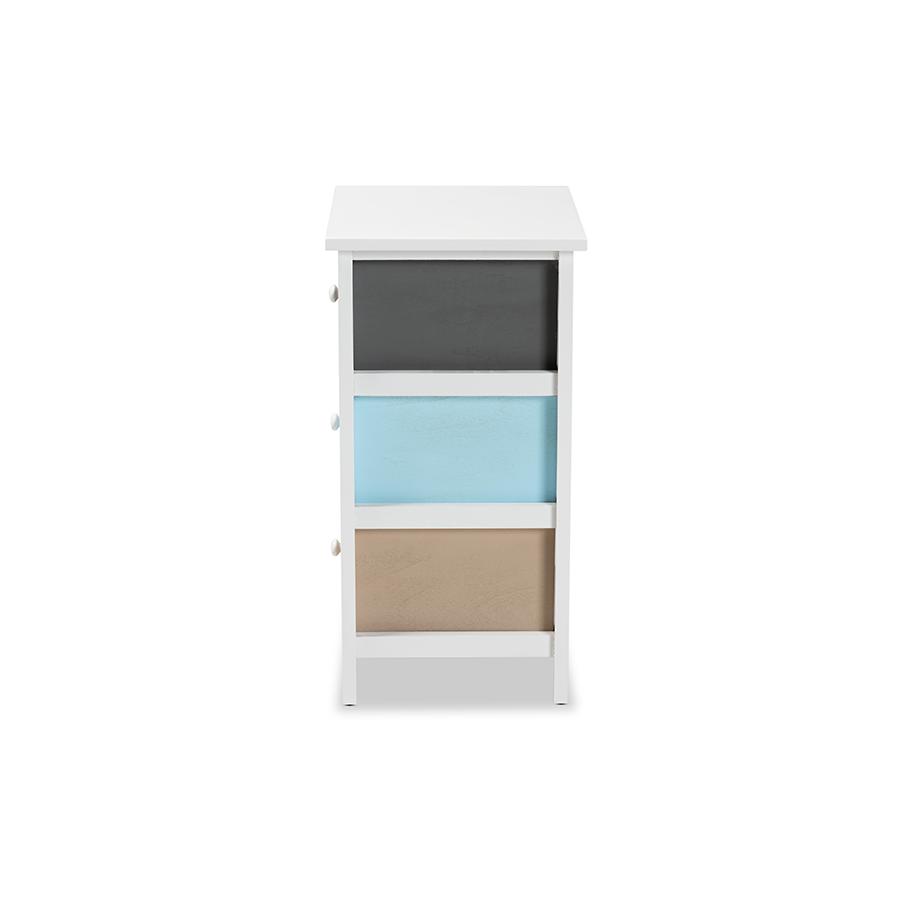 Baxton Studio Kalila Modern and Contemporary White and Multi-Colored Finished Wood 3-Drawer Nightstand. Picture 4