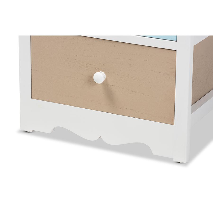 Baxton Studio Kalila Modern and Contemporary White and Multi-Colored Finished Wood 3-Drawer Nightstand. Picture 6
