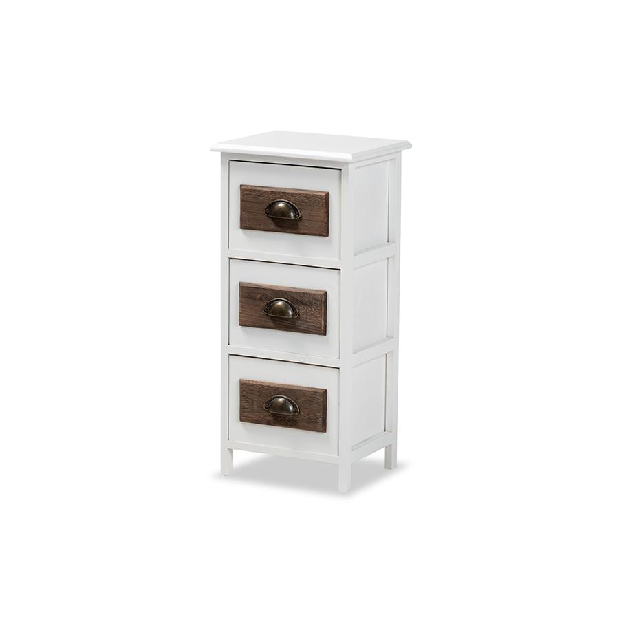 Baxton Studio Fanning Modern and Contemporary Two-Tone White and Walnut Brown Finished Wood 3-Drawer Storage Unit. Picture 1