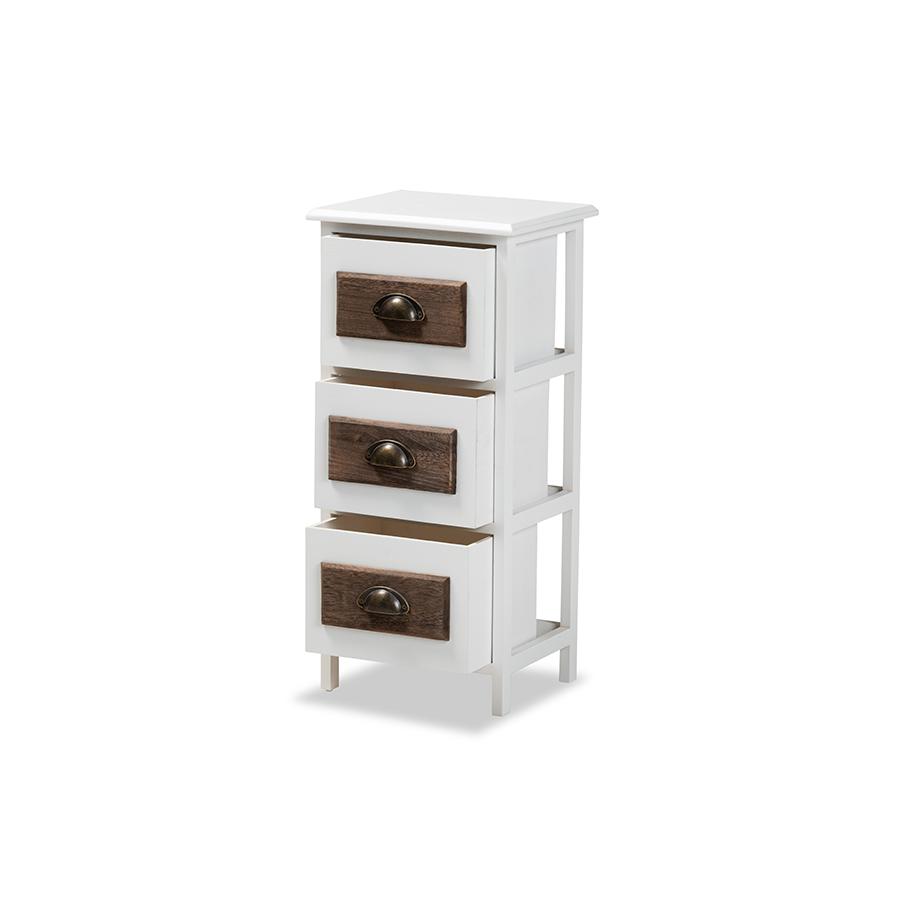 Baxton Studio Fanning Modern and Contemporary Two-Tone White and Walnut Brown Finished Wood 3-Drawer Storage Unit. Picture 3